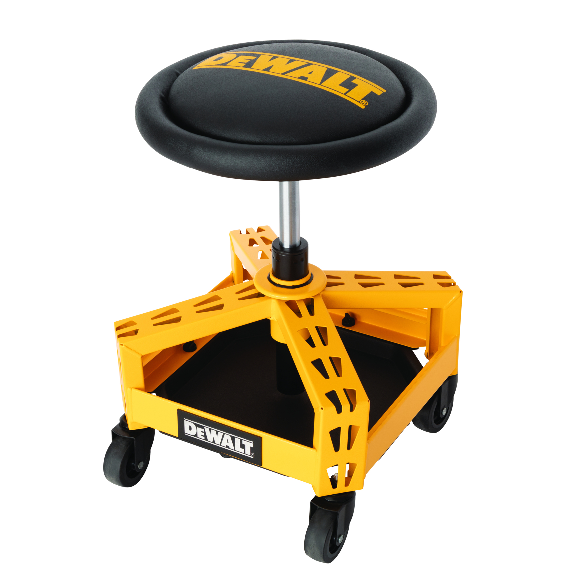 DeWALT Low Profile Caster Stool — 18.2in. to 23in. Height, 300-Lb. Capacity, Foam-Padded Seat, Model# DXSTLP023
